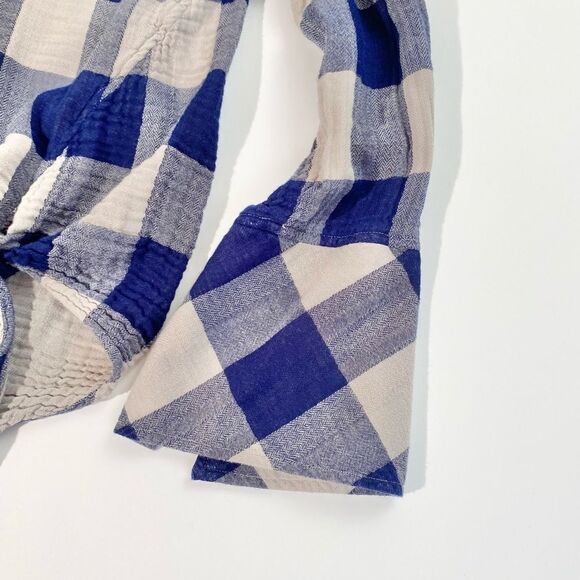 Cloth & Stone blue check tie front gauzy blouse - Picture 3 of 9